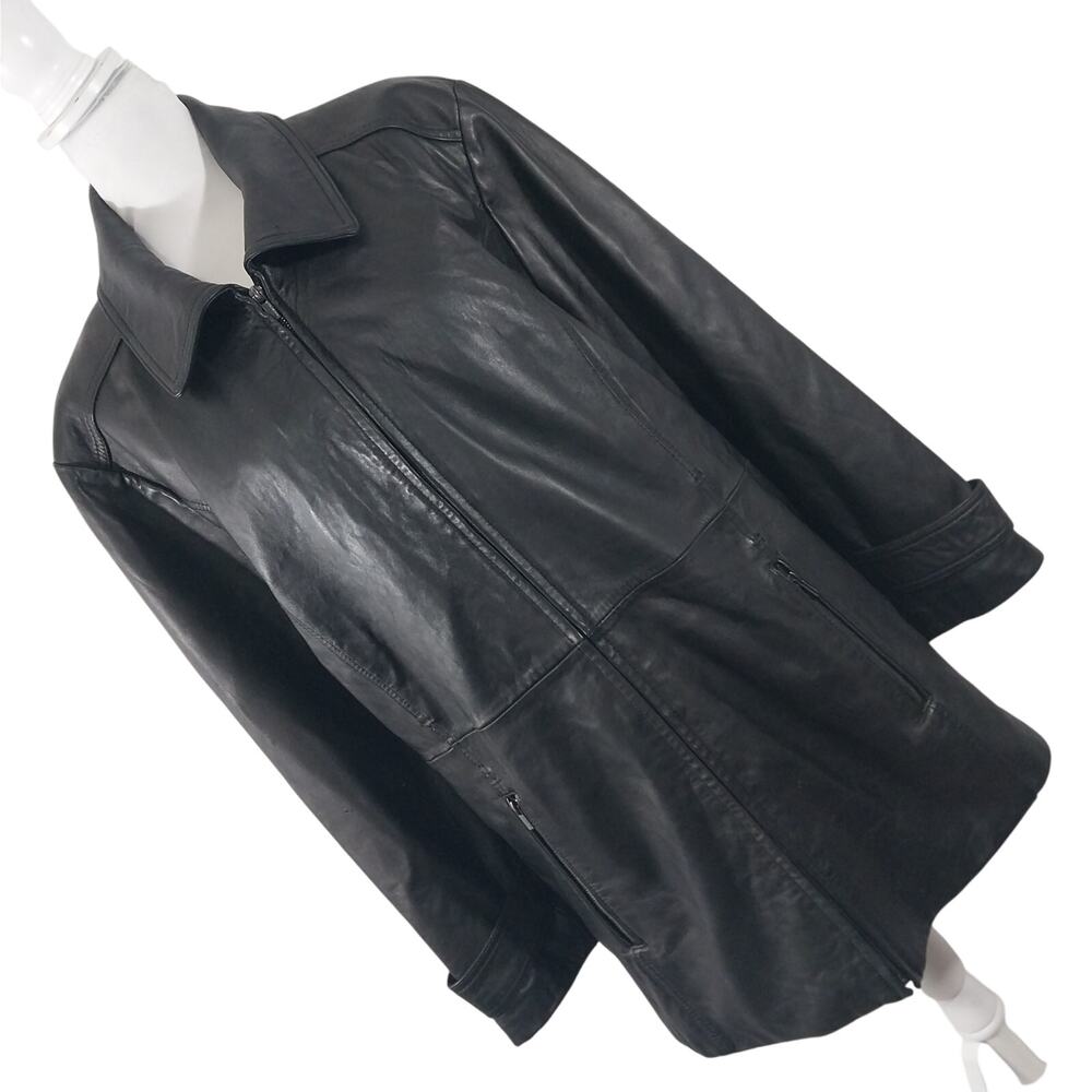 Women's Classic Black Leather Zip-Front Coat 3XL